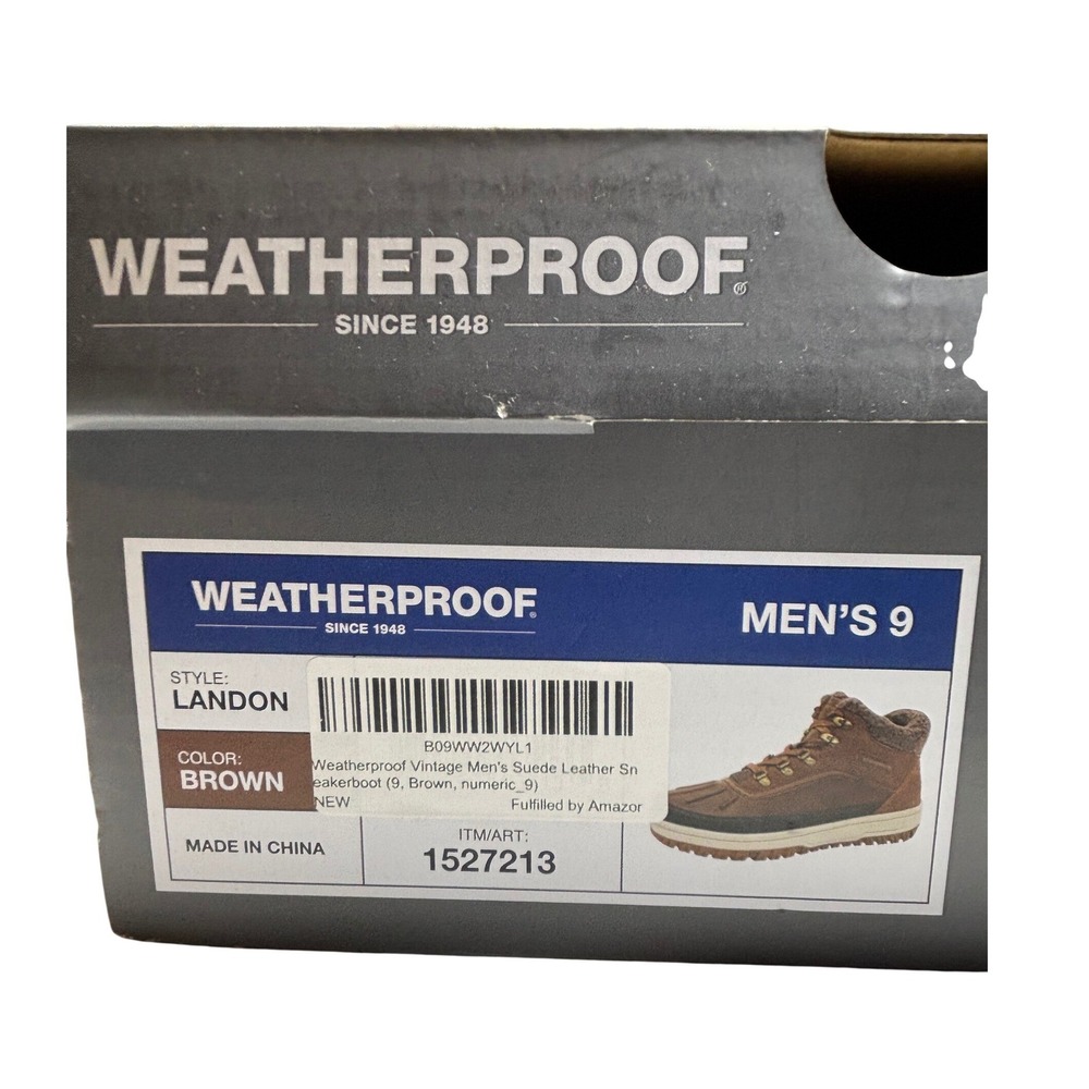 Brand New WEATHERPROOF Mens Landon Brown Suede Leather Laced Winter Boots Size 9 - Picture 8 of 9